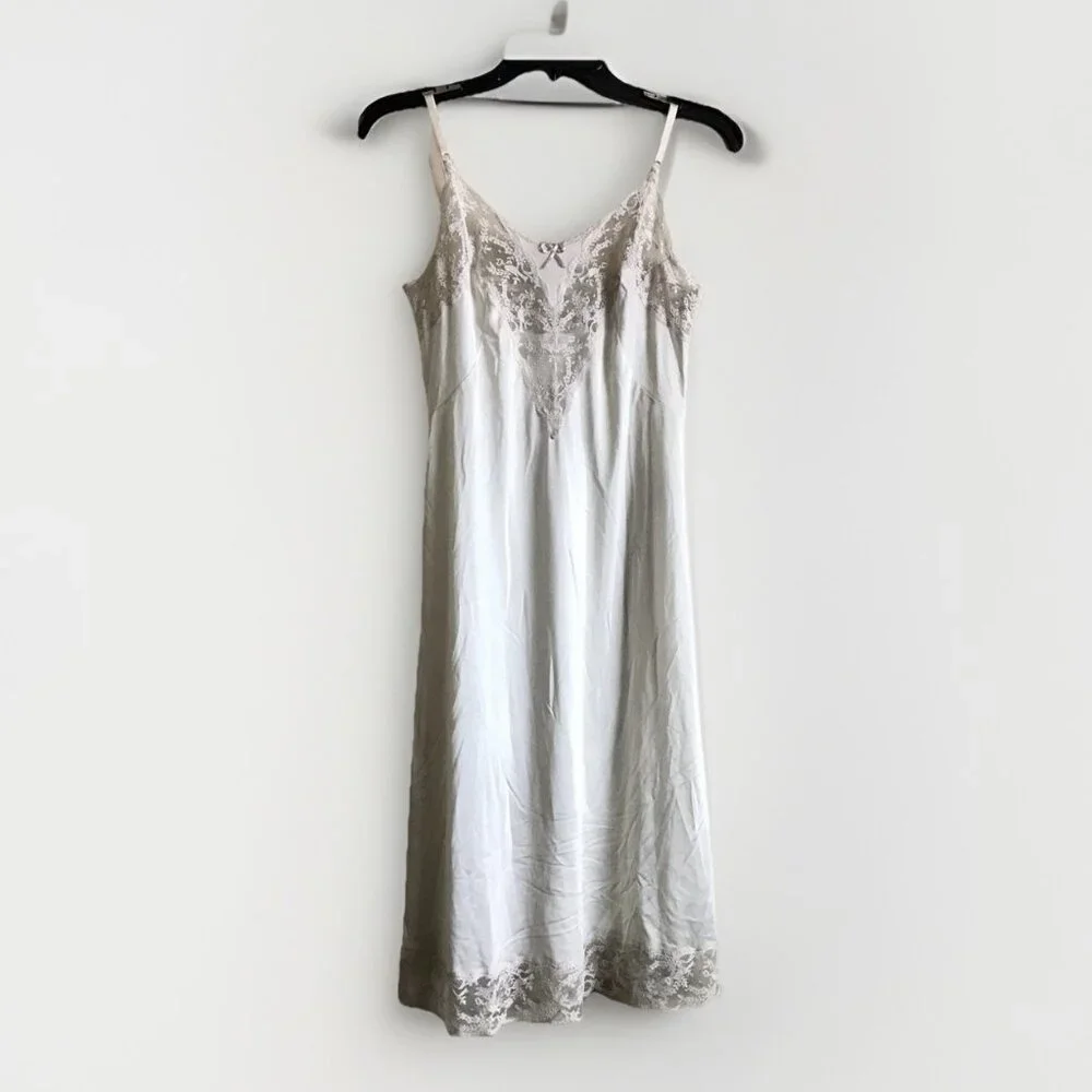 Vintage Palais Ivory Full Slip Dress Size 34 Lace Lingerie